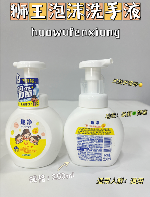 狮王趣净泡沫抑菌洗手液（天然柠檬香）