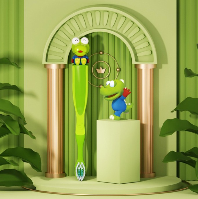 宝露露儿童牙刷 绿色（克龙青蛙）（三岁以上）