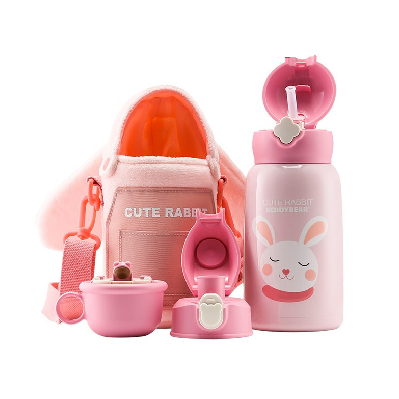 杯具熊四叶草儿童保温壶(毛绒兔) 吸管水杯